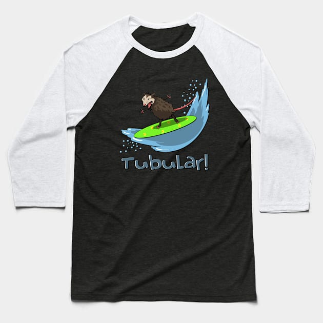 Surfing opossum tubular Baseball T-Shirt by Simmerika